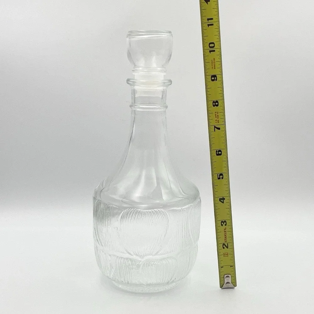 Vintage‎ Arcoroc Fleur Glass Decanter w/ Stopper Clear France 10.5